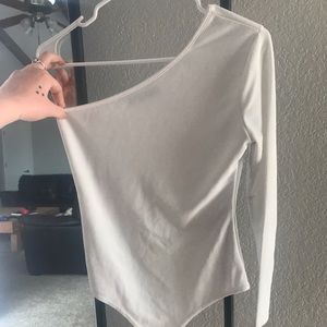 One shoulder white bodysuit